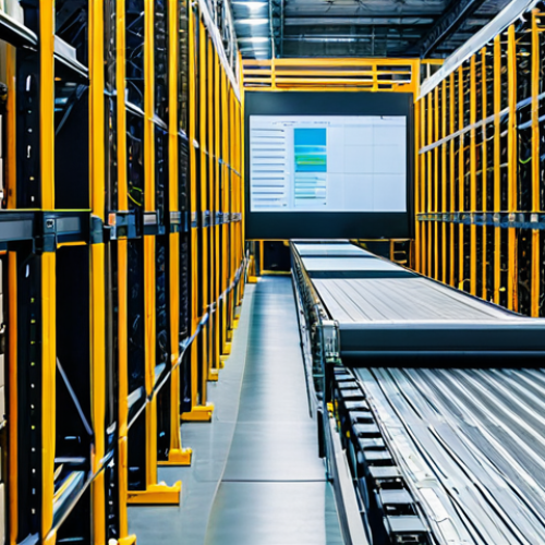 Home 14 A highly automated, intelligent logistics warehouse interior. Modern robotic systems efficiently move packages on conveyor belts between towering high-bay racks. Large, transparent digital screens display real-time inventory data, supply chain analytics, and AI-driven predictions. The environment is clean, brightly lit, and conveys advanced industrial precision and efficiency. safe for work, appropriate content, fully clothed, professional, perfect anatomy, correct proportions, natural pose, well-formed hands, proper finger count, natural body proportions, professional photography, high quality.