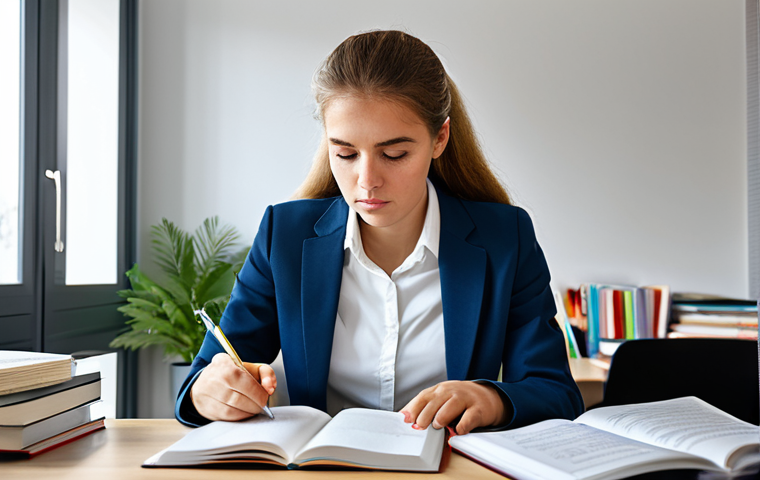 유통관리사 필기시험 완벽 대비법 - Studying for Handelsfachwirt**

"A young professional woman studying at a desk covered with textbook...