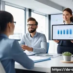 유통관리사와 유통 전문 직무 비교 - A professional sales manager leading a dynamic team meeting in a modern German office, diverse group...