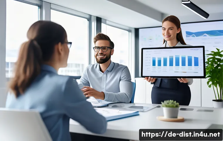 유통관리사와 유통 전문 직무 비교 - A professional sales manager leading a dynamic team meeting in a modern German office, diverse group...