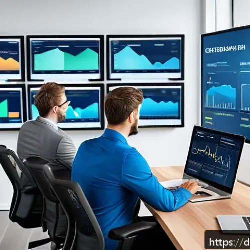 유통관리사 자격증으로 유리한 마케팅 사례 - A modern office scene showing a diverse team of sales and marketing professionals analyzing customer...
