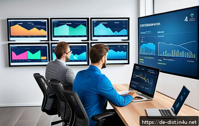 유통관리사 자격증으로 유리한 마케팅 사례 - A modern office scene showing a diverse team of sales and marketing professionals analyzing customer...